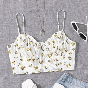 SHEIN Floral Front Knot Cropped Cami